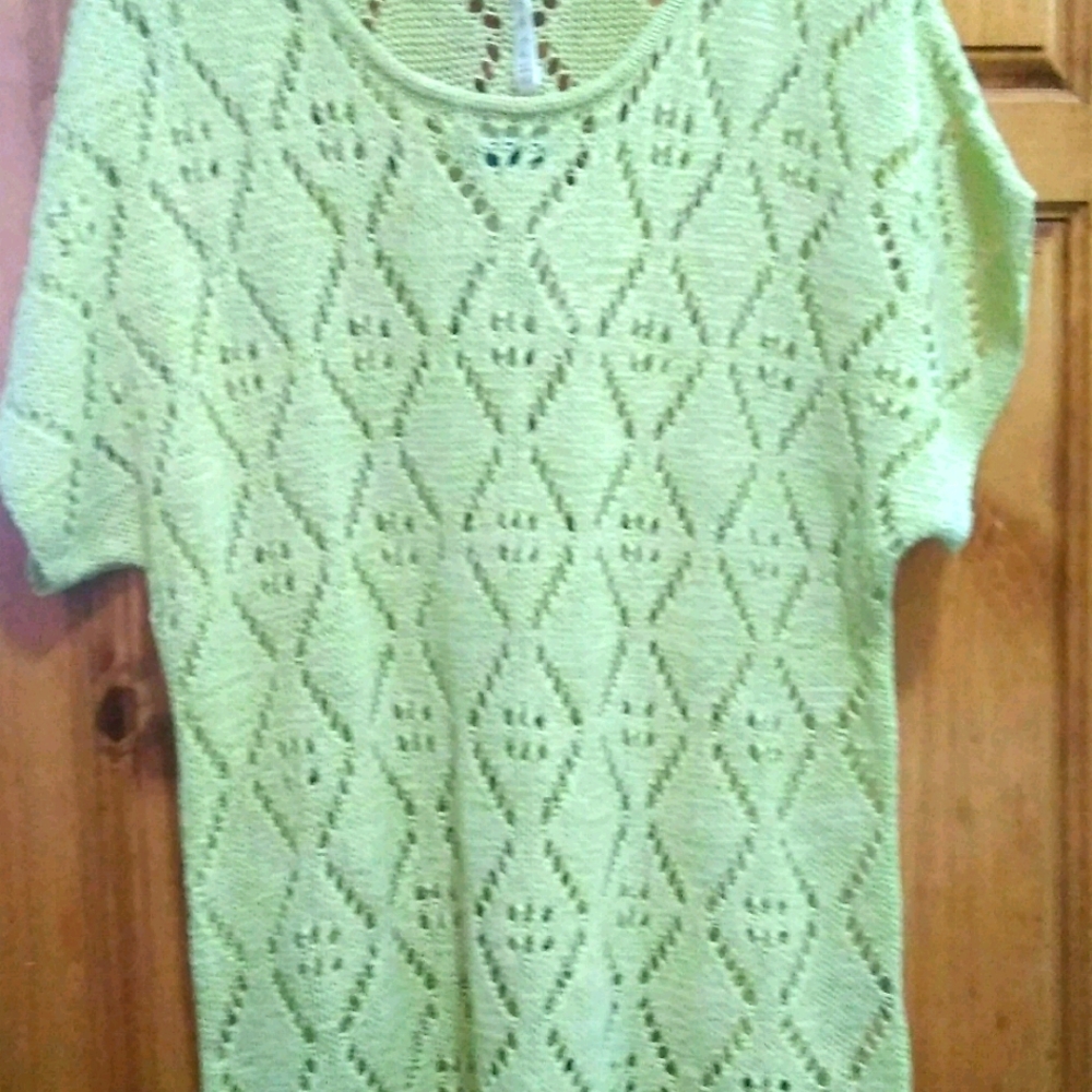 Light lime pointelle knit sweater